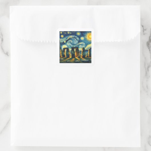 Starry Night Stonehenge Quadratischer Aufkleber (Tasche)