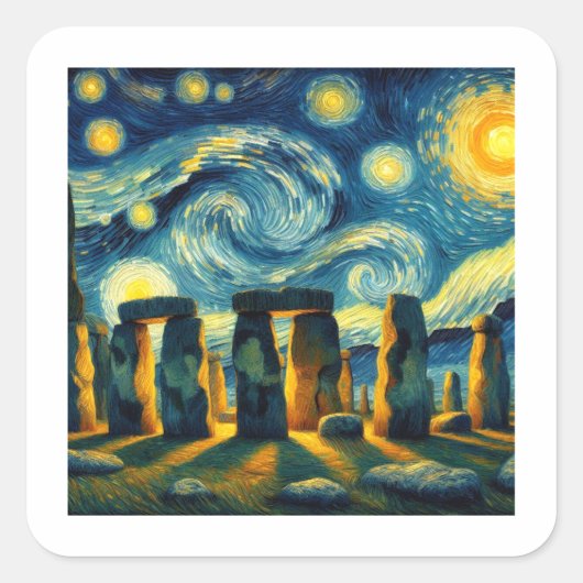Starry Night Stonehenge Quadratischer Aufkleber (Vorderseite)