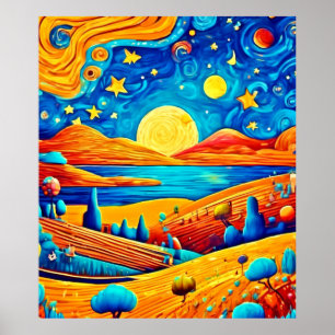 Starry Night Surrealismus Cartoon Art Poster