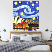 Starry Night Sydney Australia Opernhaus Drawstri Leinwanddruck (Insitu (Schlafzimmer))
