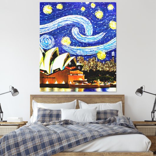 Starry Night Sydney Australia Opernhaus Drawstri Leinwanddruck (Insitu (Schlafzimmer))
