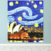 Starry Night Sydney Australia Opernhaus Drawstri Leinwanddruck (Insitu (Holzboden))