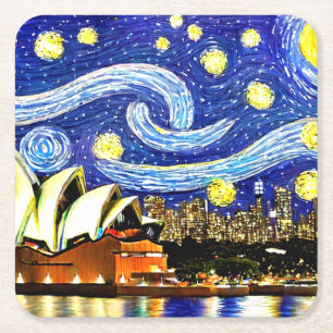 Starry Night Sydney Australia Opernhaus Rechteckiger Pappuntersetzer