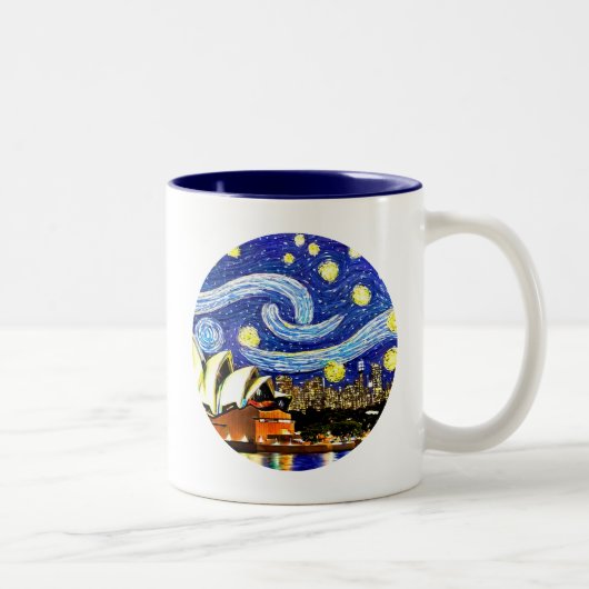 Starry Night Sydney Australia Opernhaus Zweifarbige Tasse (Rechts)