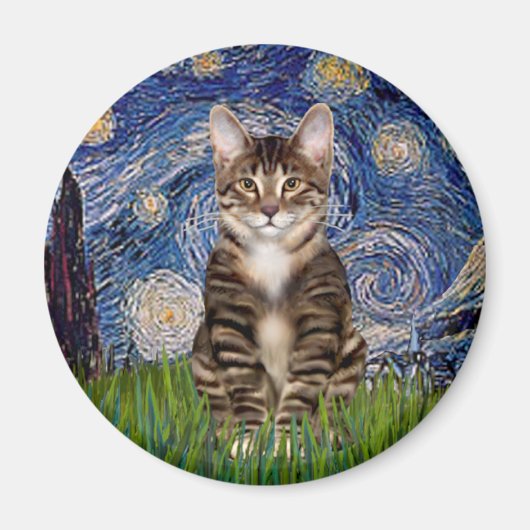 Starry Night - Tabby Tiger cat 30 Magnet (Vorne)