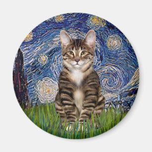 Starry Night - Tabby Tiger Katze 30 Magnet