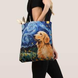 STARRY NIGHT THEMED GOLDEN RETRIEVER HUND TASCHE