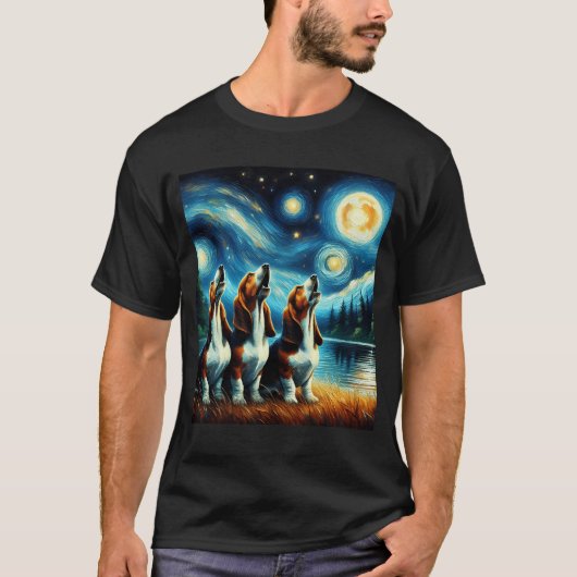 Starry Night Three Basset Hounds Howling Howling a T-Shirt (Vorderseite)