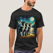 Starry Night Three Border Collieses Howling on Moo T-Shirt (Vorderseite)