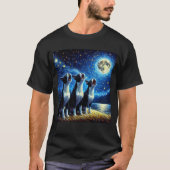 Starry Night Three Boston Terriers Howling T-Shirt (Vorderseite)