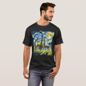 Starry Night Three Horses Howling at Moon Van T-Shirt (Vorne ganz)