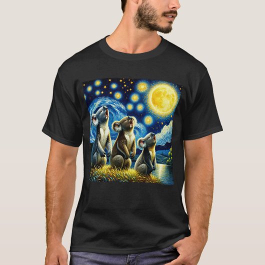 Starry Night Three Koalas Howling am Moon Van T-Shirt (Vorderseite)