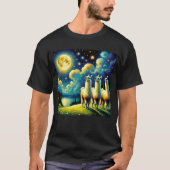 Starry Night Three Llama Alpaca Howling on Moon T-Shirt (Vorderseite)