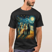 Starry Night Three Poodles Howling beim Mondhund T-Shirt (Vorderseite)