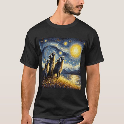 Starry Night Three Raccoon Howling am Moon Van T-Shirt (Vorderseite)