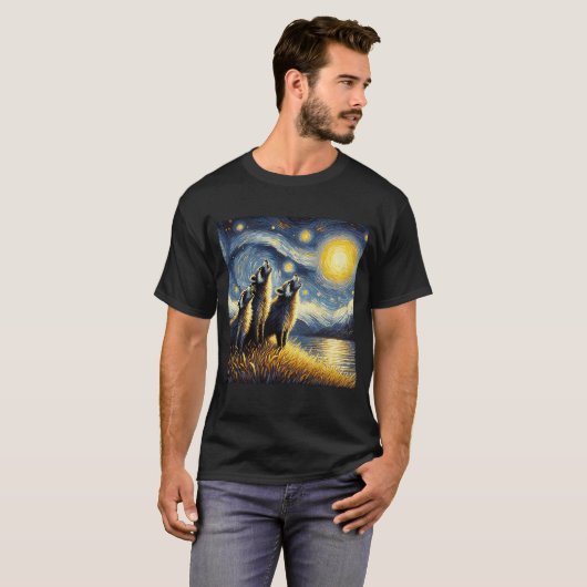 Starry Night Three Raccoon Howling am Moon Van T-Shirt (Vorne ganz)