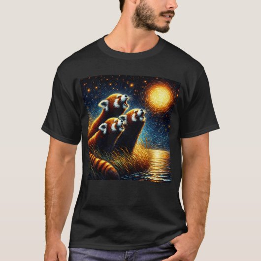Starry Night Three Red Pandas Howling auf dem Moon T-Shirt (Vorderseite)