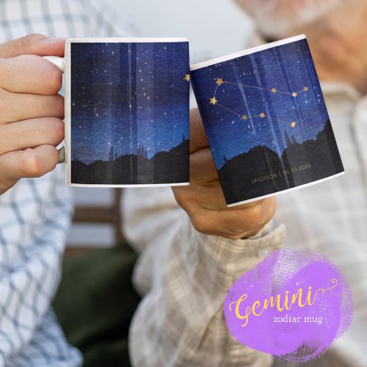 Starry Night Tree Gold Gemini Zodiac Constellation Kaffeetasse