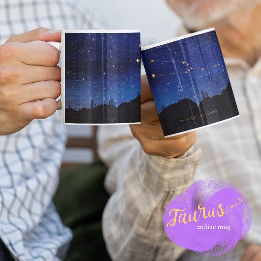Starry Night Tree Gold Taurus Zodiac Constellation Kaffeetasse