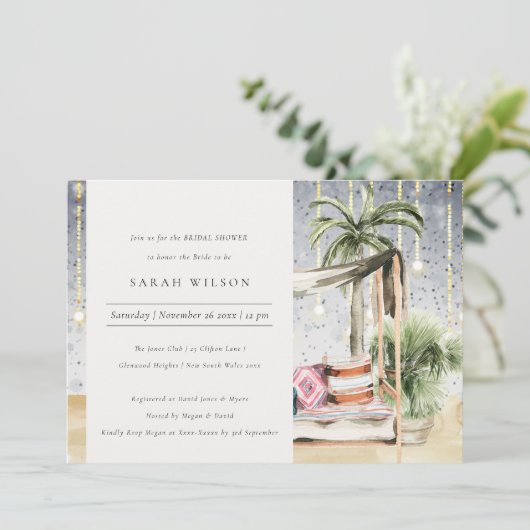 Starry Night Tropical Cabana Brautparty laden Dankeskarte (Stehend Vorderseite)