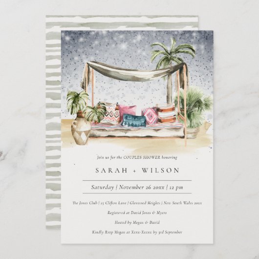 Starry Night Tropical Cabana Dusche einladen Dankeskarte (Vorne/Hinten)