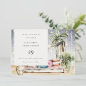 Starry Night Tropical Cabana Save the Date Card Dankeskarte (Stehend Vorderseite)