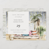 Starry Night Tropical Cabana Save the Date Card Dankeskarte (Vorne/Hinten)