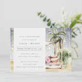 Starry Night Tropical Cabana Verlobung laden Dankeskarte (Stehend Vorderseite)