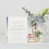 Starry Night Tropical Cabana Verlobung laden Dankeskarte (Stehend Vorderseite)