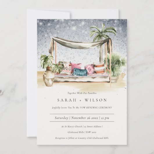 Starry Night Tropical Cabana Vow Renewal Einladung (Vorderseite)