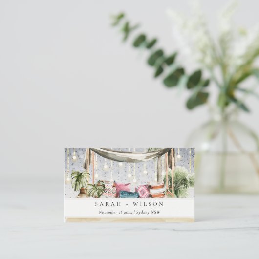 Starry Night Tropical Palm Beach Cabana Hochzeit Platzkarte (Stehend Vorderseite)