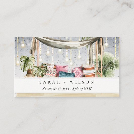 Starry Night Tropical Palm Beach Cabana Hochzeit Platzkarte (Vorderseite)