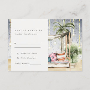 Starry Night Tropical Palm Cabana Wedding RSVP Begleitkarte