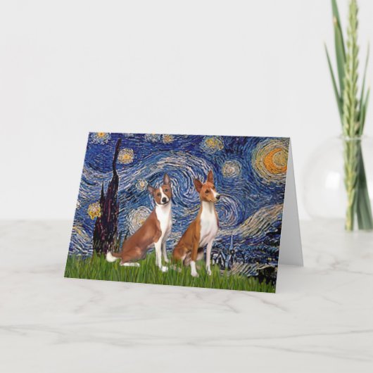 Starry Night - two Basenji's Feiertagskarte (Vorderseite)