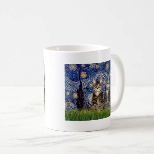 Starry Night - Two Tabby Tiger Cats Kaffeetasse (VorderseiteRechts)