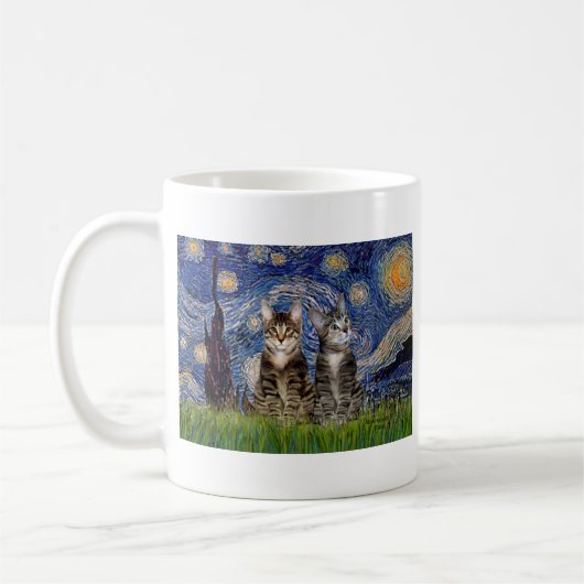 Starry Night - Two Tabby Tiger Cats Kaffeetasse (Links)