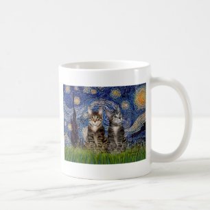 Starry Night - Two Tabby Tiger Cats Kaffeetasse