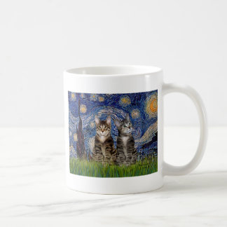 Starry Night - Two Tabby Tiger Cats Kaffeetasse