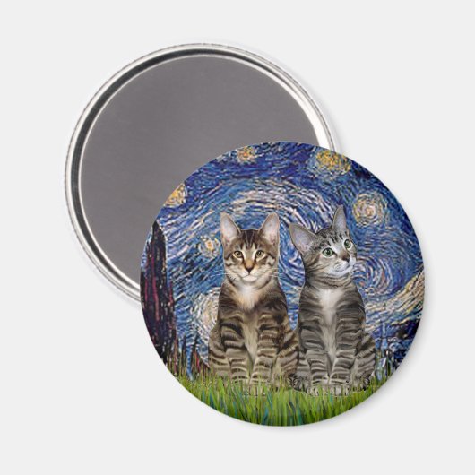 Starry Night - Two Tabby Tiger Cats Magnet (Vorderseite/Rückseite)