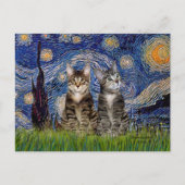 Starry Night - Two Tabby Tiger Cats Postkarte (Vorderseite)