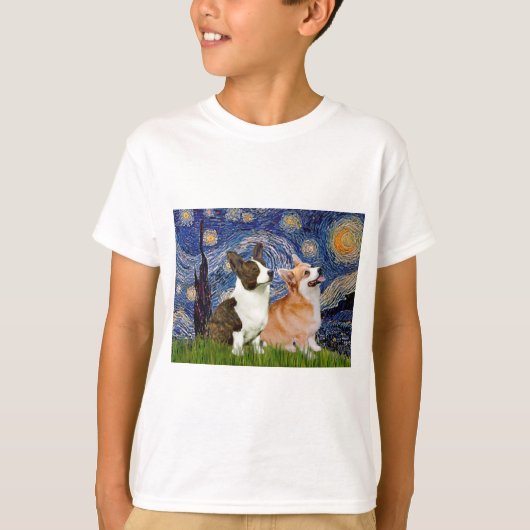 Starry Night - Two Welsh Corgis (C + P) T-Shirt (Vorderseite)
