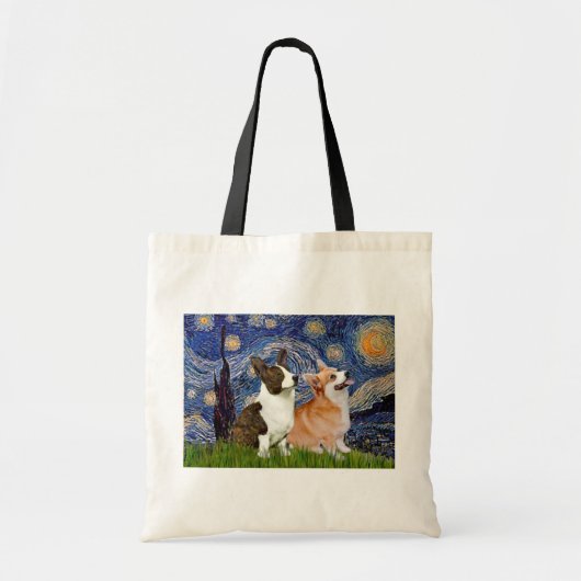 Starry Night - Two Welsh Corgis (C + P) Tragetasche (Vorne)