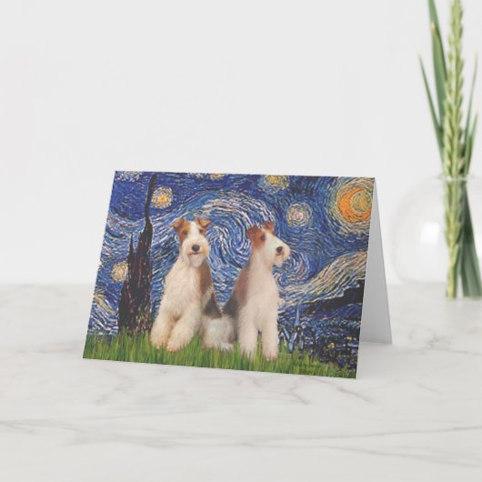 Starry Night - Two Wire Fox Terriers Karte (Vorderseite)