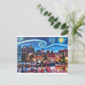 Starry Night über Amsterdam Canal Postkarte (Stehend Vorderseite)