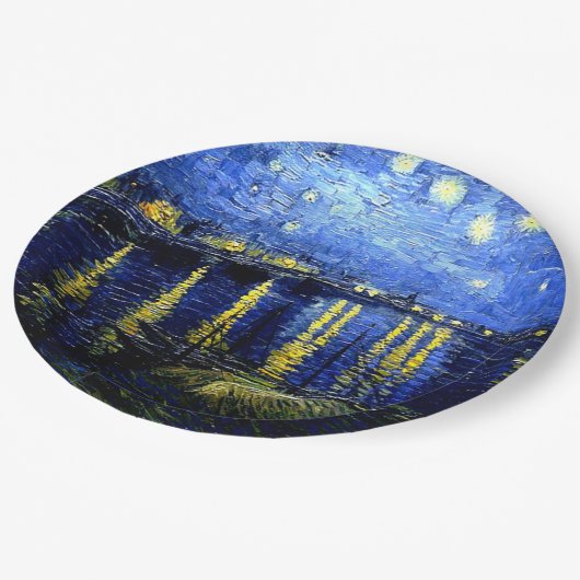 Starry Night über der Rhone, van Gogh Meisterwerk Pappteller (Schrägansicht)