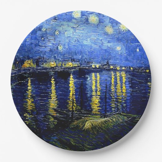 Starry Night über der Rhone, van Gogh Meisterwerk Pappteller (Vorderseite)