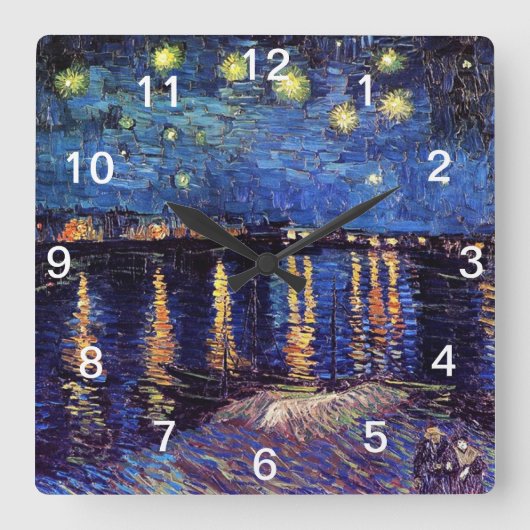 Starry Night über der Rhone, Vincent Van Gogh Quadratische Wanduhr (Vorderseite)