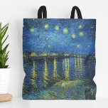 Starry Night über der Rhône | Vincent van Gogh Tasche<br><div class="desc">Die Starry Night Over the Rhône (1888) von Vincent van Gogh ist ein faszinierendes postimpressionistisches Gemälde, das einen ruhigen nächtlichen Ausblick auf die Rhône in Arles, Frankreich, bietet. Das Kunstwerk besticht durch einen tiefen, blauen Himmel, der mit glänzenden goldenen Sternen und ihren Reflexionen auf dem Wasser geschmückt ist. Im Vordergrund...</div>