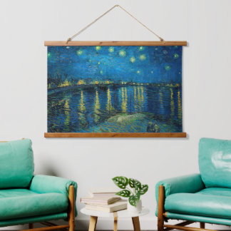 Starry Night über der Rhône | Vincent van Gogh Wandteppich Mit Holzrahmen