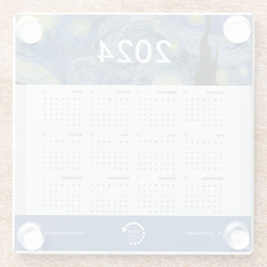 Starry Night Van Gogh Business Logo 2024 Kalender Glasuntersetzer (Rückseite)
